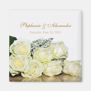 Elegant White Roses Wedding Favor Magnet