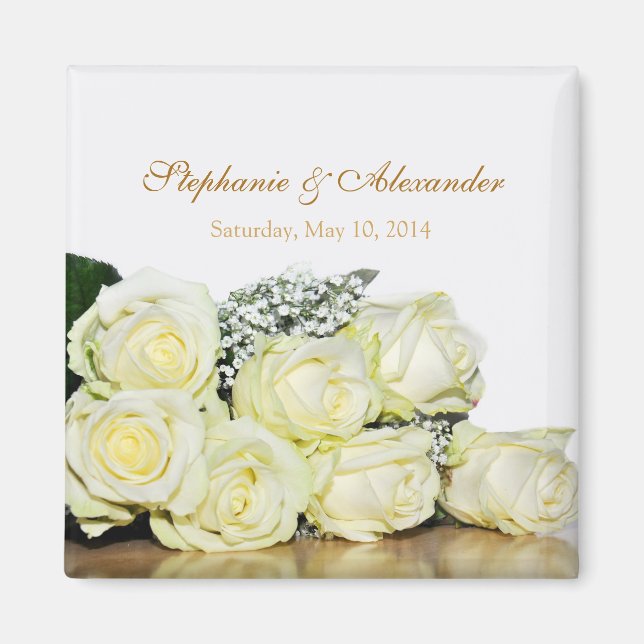 Elegant White Roses Wedding Favor Magnet (Front)