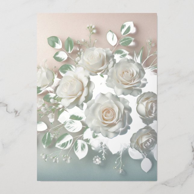 Elegant White Roses Wedding  Foil Invitation (Front)