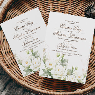 Elegant White Roses Wedding Invitation