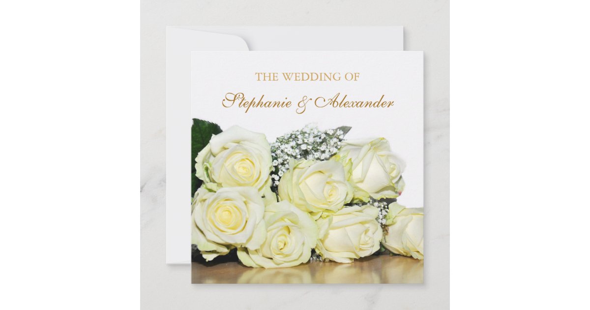 Elegant White Roses Wedding Invitation | Zazzle