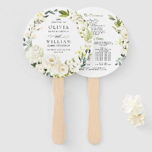 Elegant White Roses Wedding Program Hand Fan