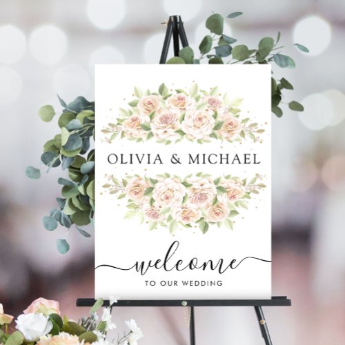 Elegant White Roses Wedding Welcome Foam Board