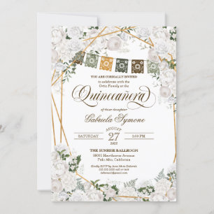 Elegant White Roses Western Rustic Quinceanera Inv Invitation