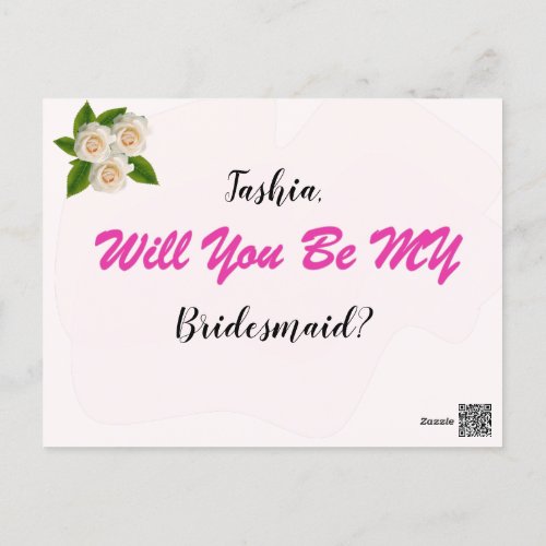 Elegant White Roses Will You Be My Bridesmaid Post Postcard