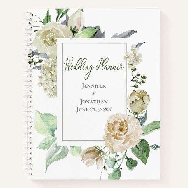 Elegant White Roses |with Quote | Wedding Planner  Notebook (Front)