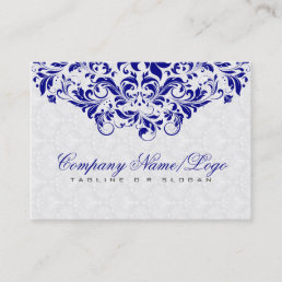 Elegant White &amp; Royal Blue Damasks &amp; Swirls Business Card