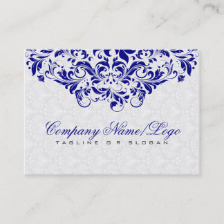 Elegant White & Royal Blue Damasks & Swirls Business Card