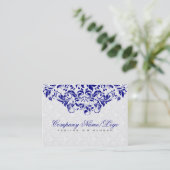 Elegant White & Royal Blue Damasks & Swirls Business Card (Standing Front)