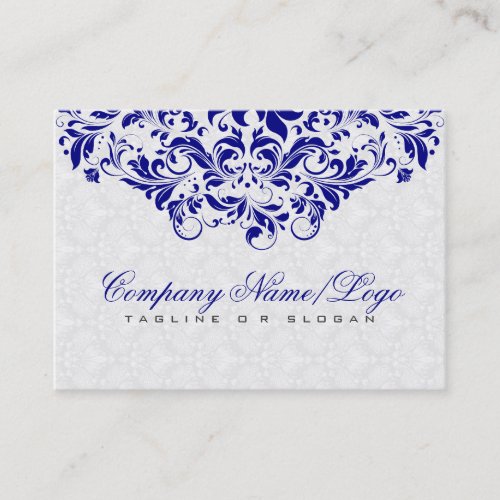 Elegant White  Royal Blue Damasks  Swirls Business Card