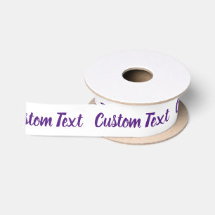 Elegant White Royal Purple Script Text Template Satin Ribbon
