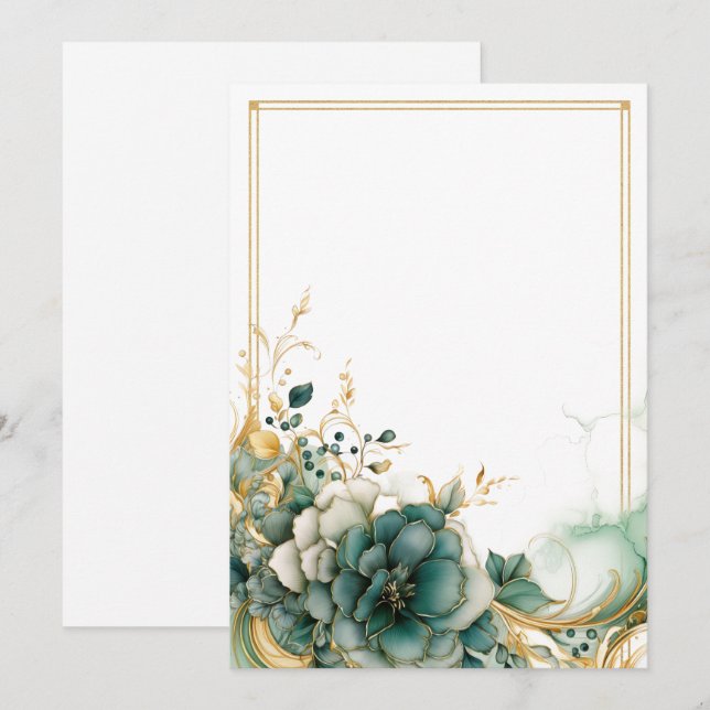 Elegant white, sage and gold flowers Blank  Invitation (Front/Back)