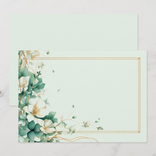 Elegant white, sage and gold flowers Blank  Invitation (Front/Back)
