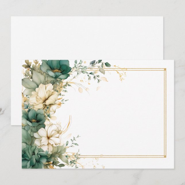 Elegant white, sage and gold flowers Blank  Invitation (Front/Back)