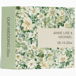 Elegant White Sage Floral Custom Wedding 3 Ring Binder