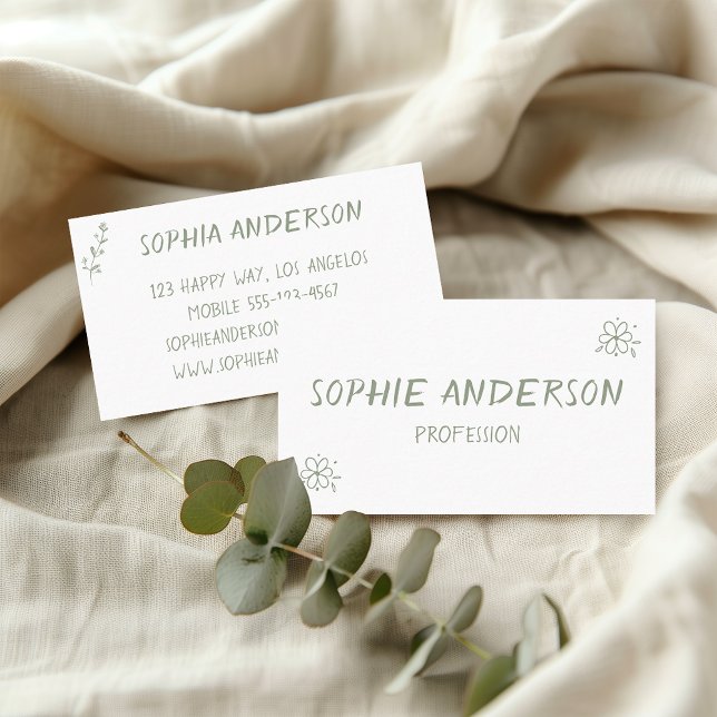 Elegant White & Sage Green Botanical Professional Business Card (Creator Uploaded)