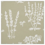 Elegant White Sage Green Herbal Garden Pattern Fabric