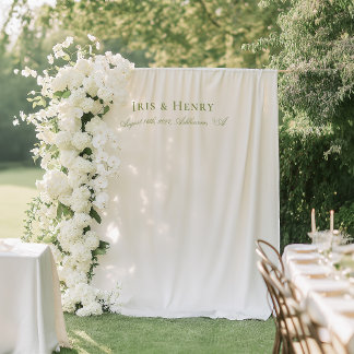 Elegant White Sage Green Wedding Backdrops Banner