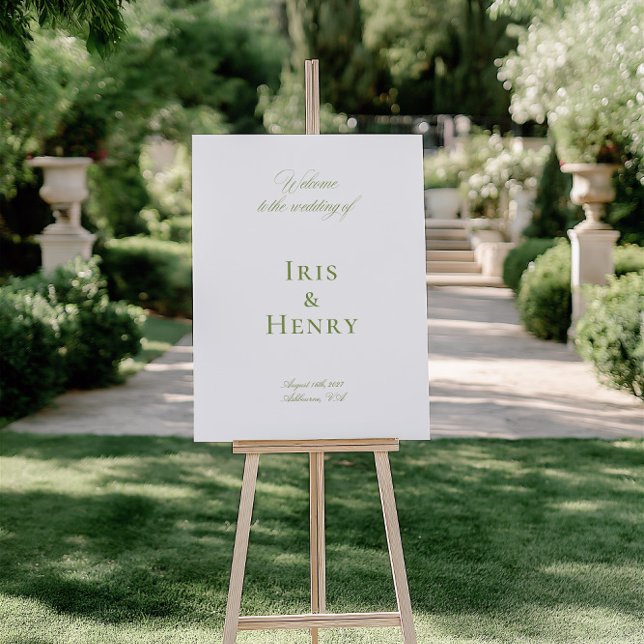 Elegant White Sage Green Wedding Welcome Sign (Elegant White Sage Green Wedding Welcome Sign)