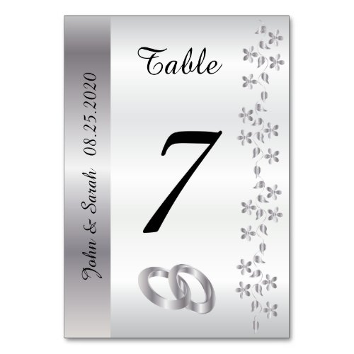 Elegant White Satin and Silver Table Number