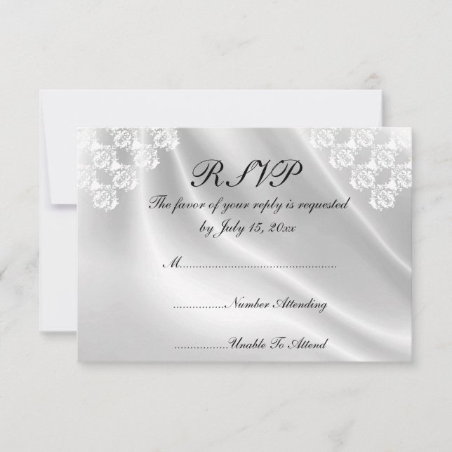 Elegant White Satin, Lace Wedding RSVP Invitations (Front)