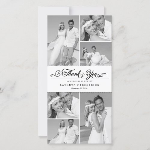 Elegant White Scalloped Band 6 Photo Chic Wedding Thank You Card