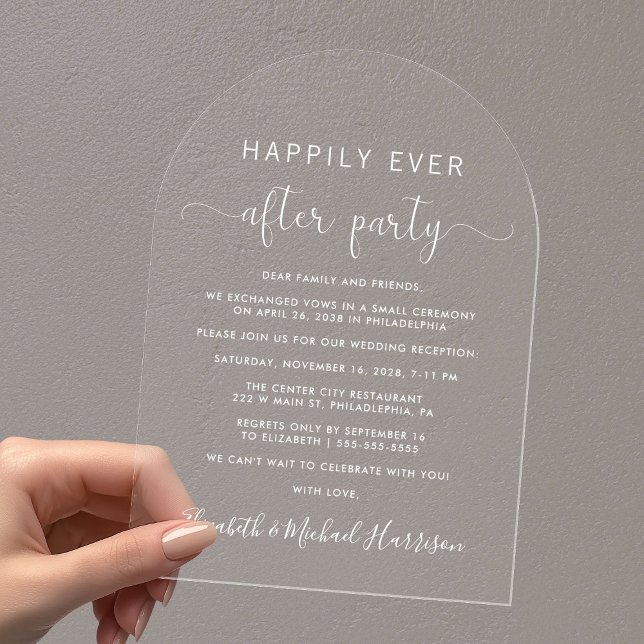 Elegant White Script Arch Wedding Reception Acrylic Invitations (Make your day unforgettable with arched acrylic reception invitations —modern, elegant, unique!)