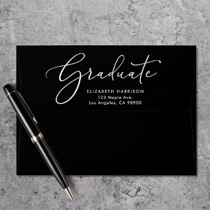 Elegant White Script Black Graduation Envelope
