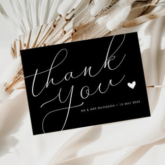 elegant white script black wedding thank you card