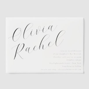 Elegant White Script Calligraphy Bat Mitzvah Vellum Invitations