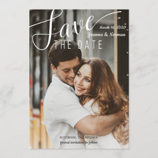 Elegant White Script Confetti Save The Date Photo