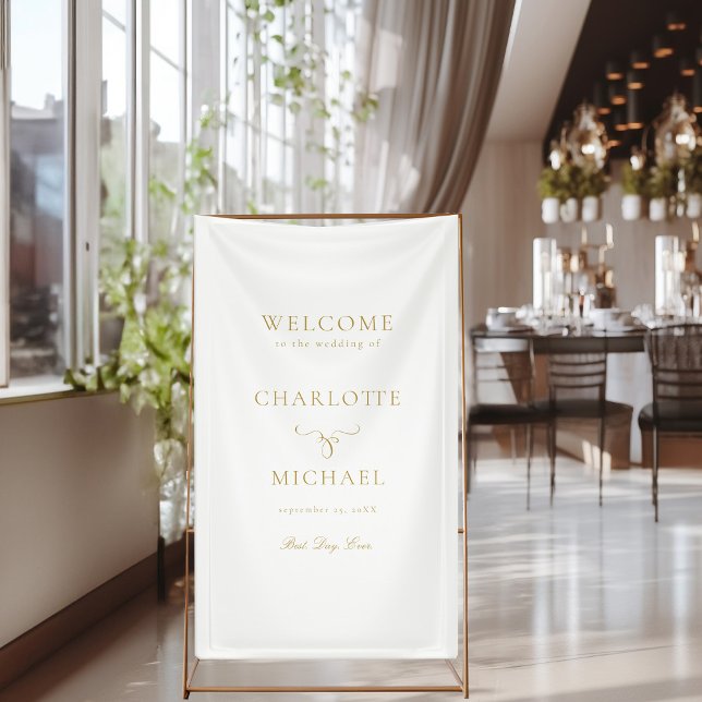 Elegant, white, script font "Welcome" wedding Banner (Elegant, white, script font, ampersand "Welcome" Wedding Banner.)