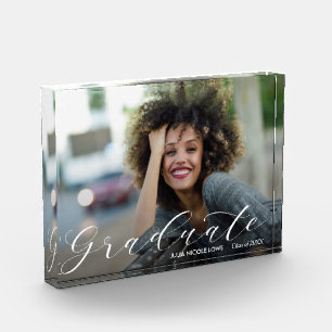 Elegant White Script Graduation Modern Photo Block