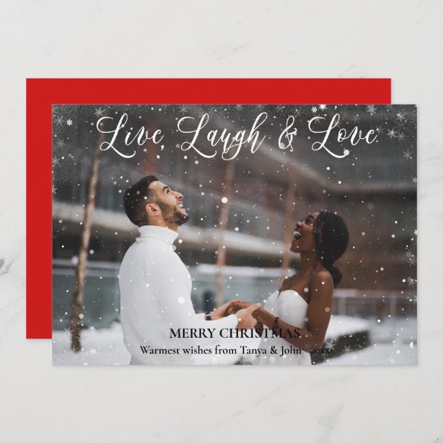 Elegant White Script LIVE LAGUH LOVE Minimalist Holiday Card (Front/Back)