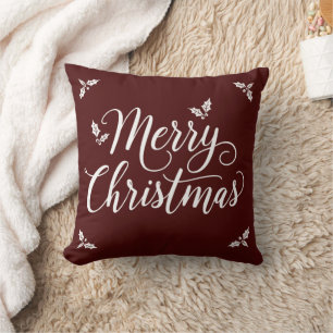 Elegant White Script Minimalist Merry Christmas Throw Pillow