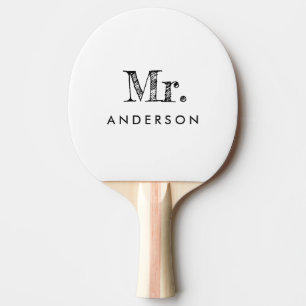 Elegant White Script Mr Ping Pong Paddle