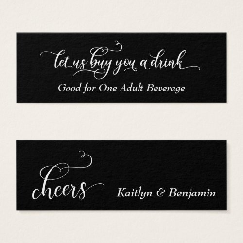 Elegant White Script on Black Drink Tickets