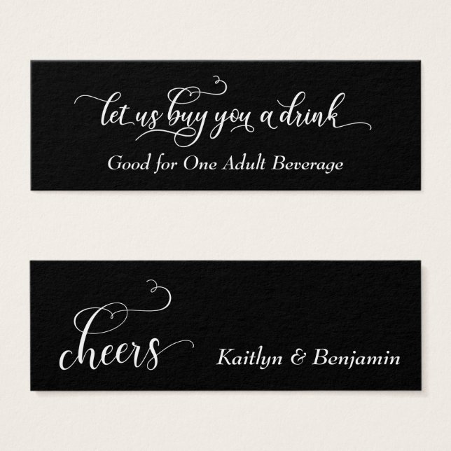 Elegant White Script on Black, Drink Tickets (Front & Back)