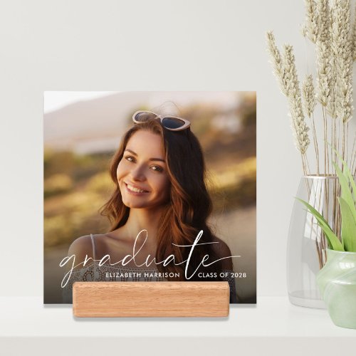 Elegant White Script Overlay Graduation Photo Holder