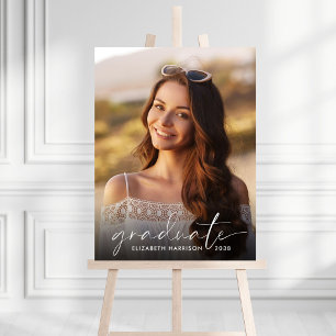 Elegant White Script Photo Graduation Party  Foam Board