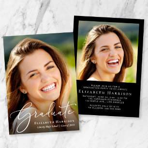 Elegant White Script Photo Graduation Party Invitation