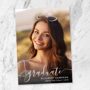 Elegant White Script Photo Overlay Graduate Announcement