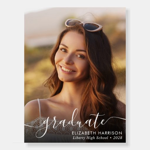 Elegant White Script Photo Overlay Graduate Foam Board | Zazzle