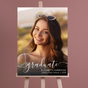 Elegant White Script Photo Overlay Graduate Foam Board