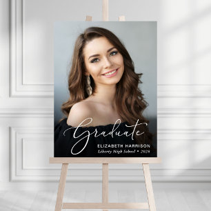 Elegant White Script Photo Overlay Graduation Foam Board