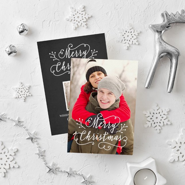 Elegant White Script Photo Overlay Holiday Card (Creator Uploaded)