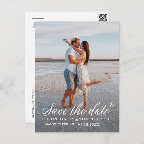 Elegant White Script Photo Save The Date Postcard