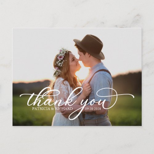 Elegant White Script Photo Thank You Postcard