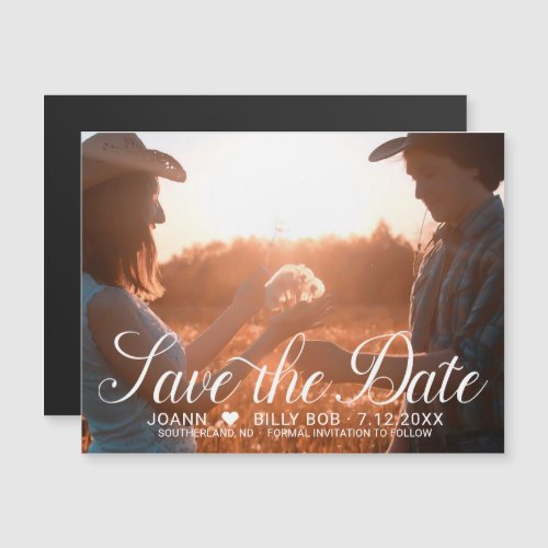 Elegant White Script Photo Wedding Save the Date Magnetic Invitation