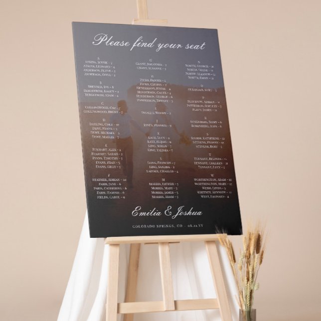 Elegant White Script Photo Wedding Seating Chart Foam Board (Creator Uploaded)